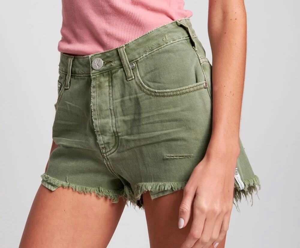 One Teaspoon Bonita Shorts Size 28 Super Khaki Green Denim High Rise Fray Hem
